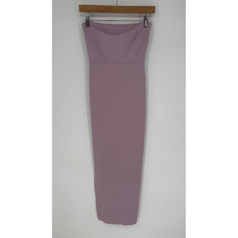 NBD DREAM GOWN MIDI DRESS LILAC FITTED STRAPLESS HIGH‎ SLIT XS PASTEL SPRING
